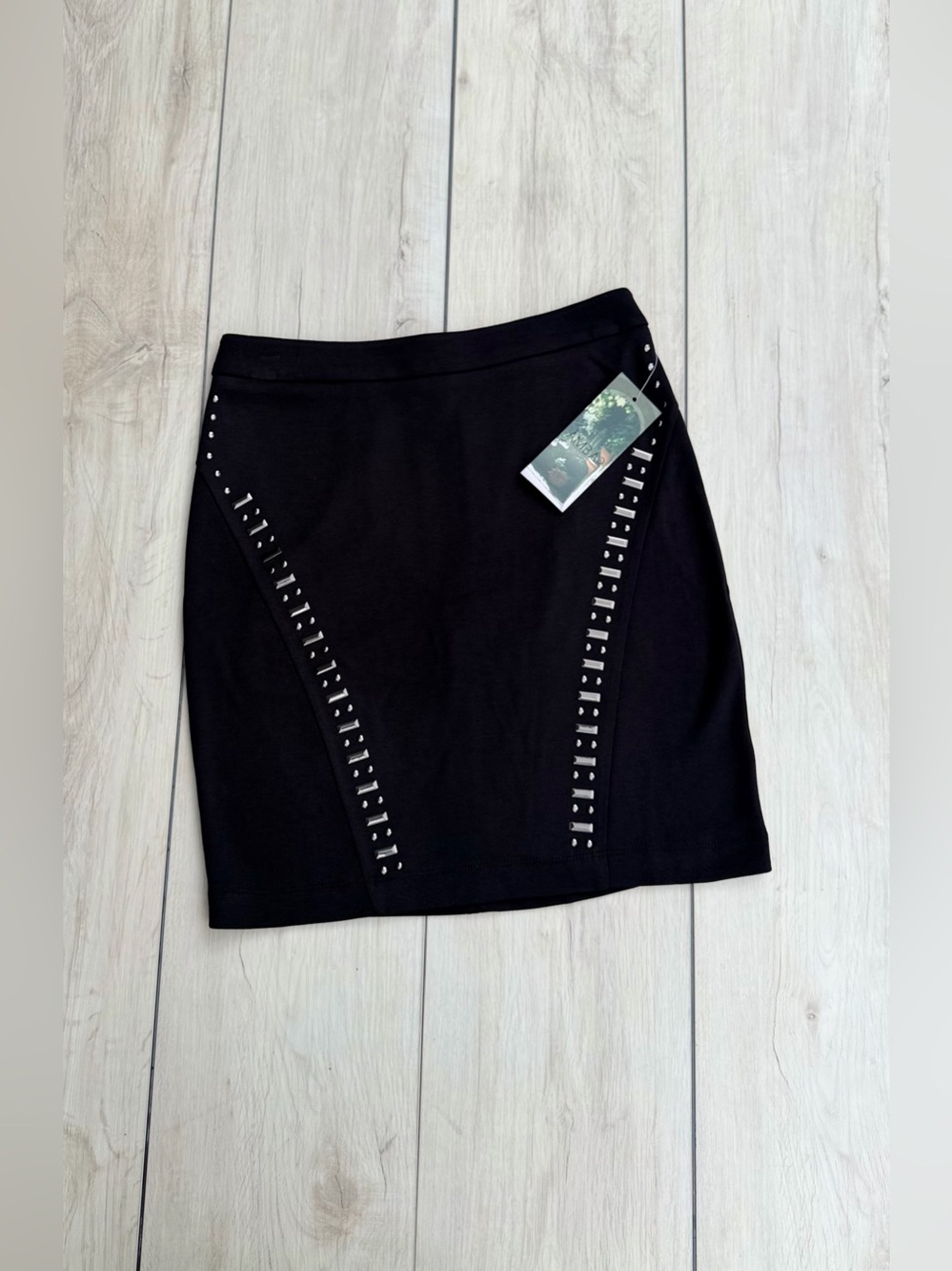 Ambar Black NWT Silver Stud Detail Pencil Skirt Zip Whimsigoth Grunge Retro 2